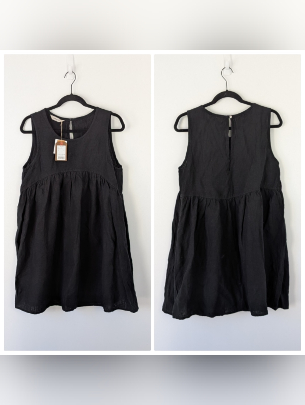 NEW Ichi Antiquites 100% Linen Knee Length Dress OS Minimalist Lagenlook